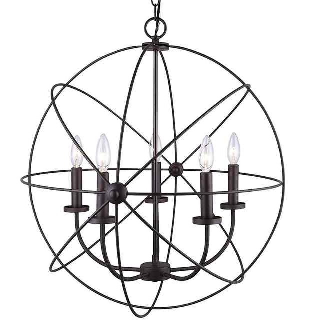 Shinetime Antique Bronze Sphere Cage Globe Flush Mount Chandelier 5 Light