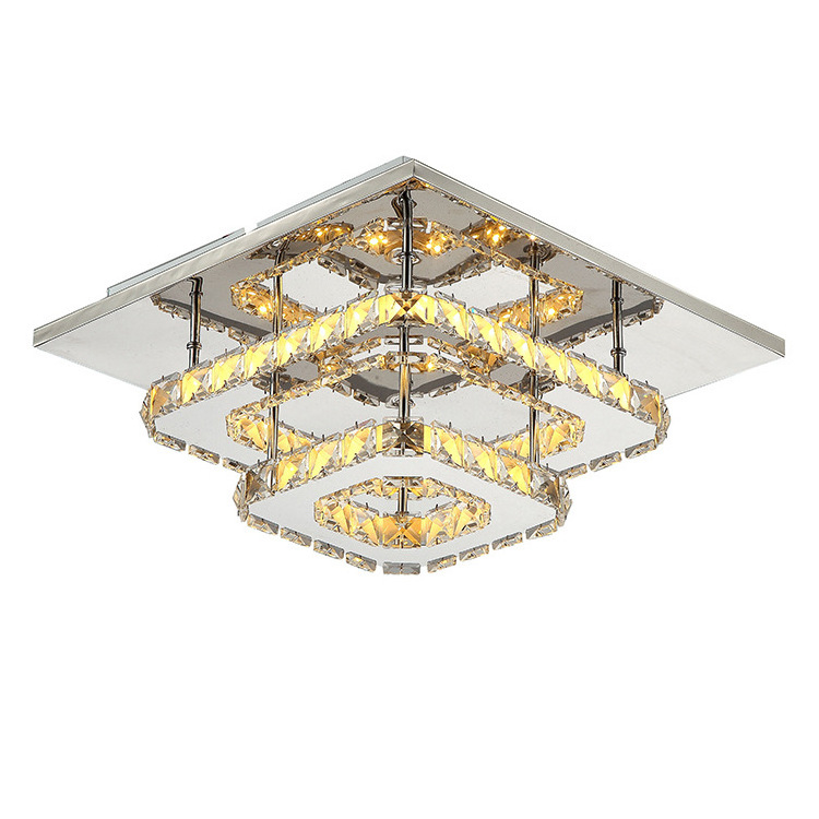 Modern Decorative 36W 2 Square Rings Crystal Ceiling Light Led Ceiling Lamp Flush Mount Light Fixtures AC85-260v Bathroom Foyer