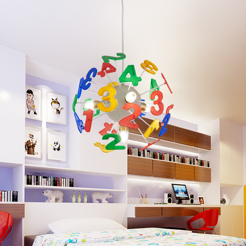 Children Bedroom Chandelier Letters Pendant Lamps Fun and Educational Child Round ABC Alphabet Letters Shade Pendant Light