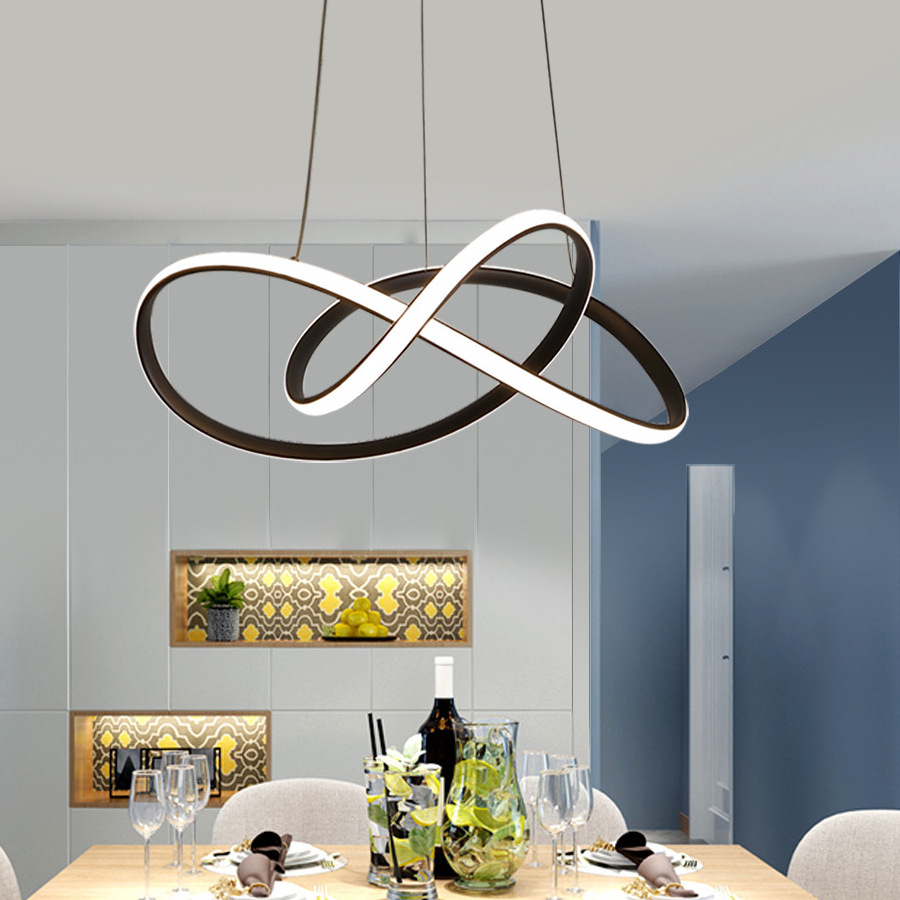 Modern Integrated LED Matte Black Chandelier with Acrylic Lens