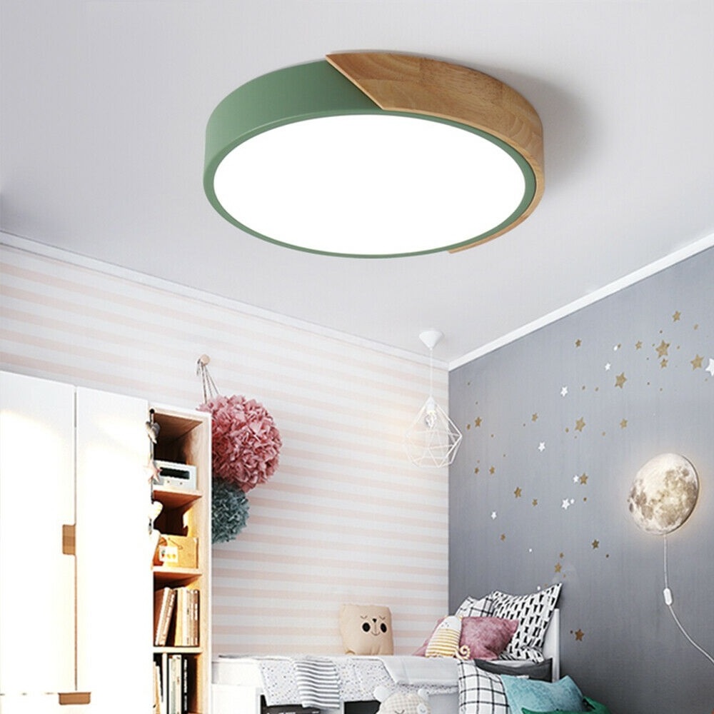 Modern LED Round Drum Shaped Green Ceiling Light Bedroom Kitchen Flushmount Lamp