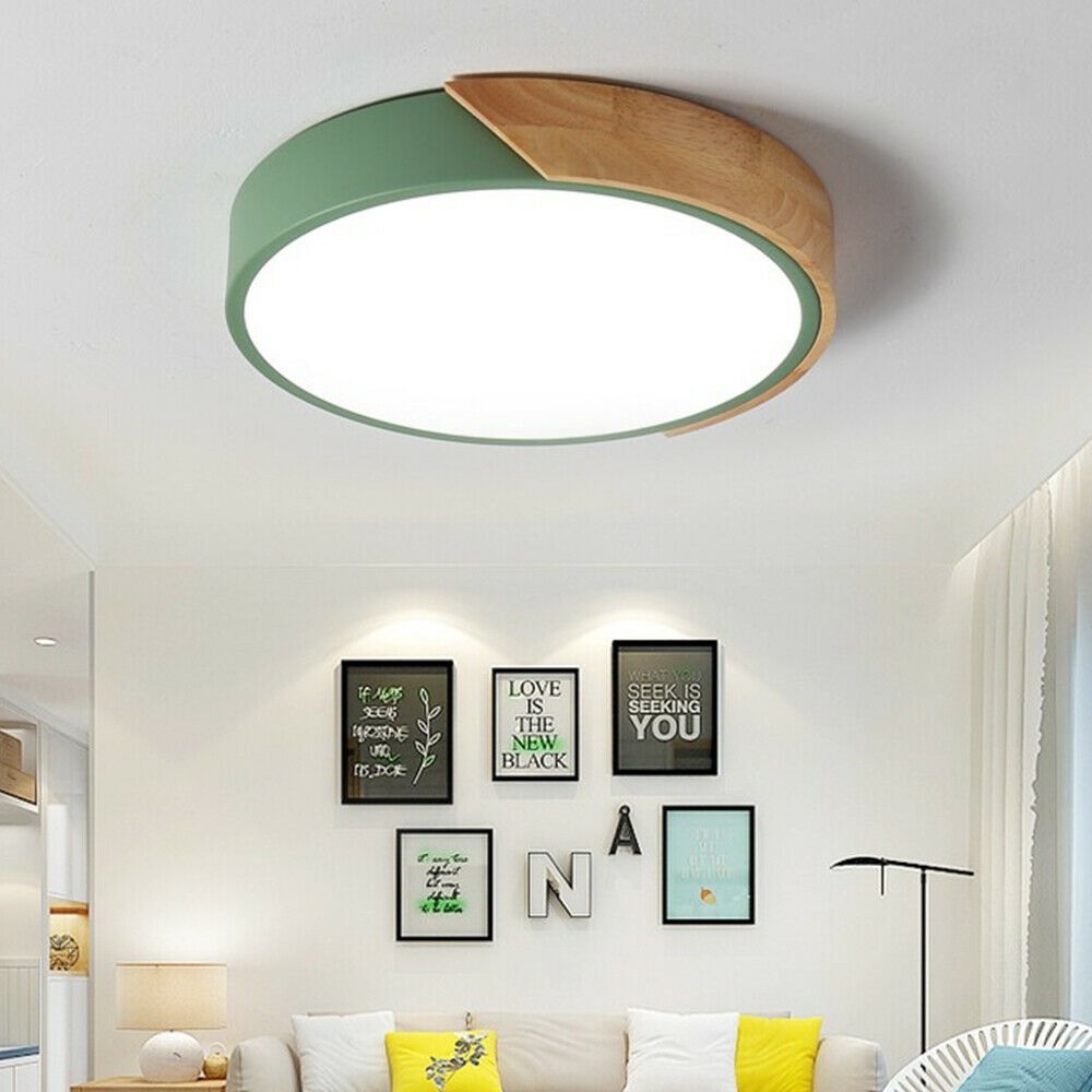 Modern LED Round Drum Shaped Green Ceiling Light Bedroom Kitchen Flushmount Lamp