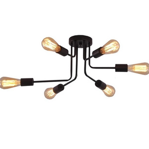 Shinetime 6 Lights Black color Modern Chandelier Mid-Century Ceiling Light