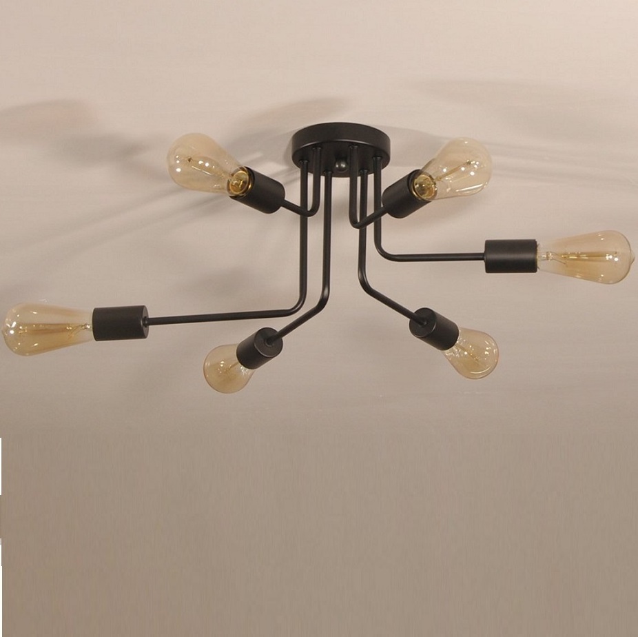 Shinetime 6 Lights Black color Modern Chandelier Mid-Century Ceiling Light