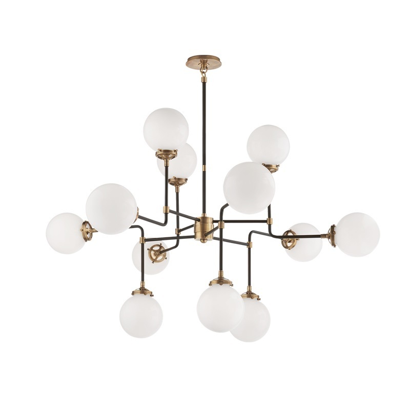 Shinetime 12 Light 47 inch Hand-Rubbed Antique Brass Chandelier Ceiling Light in White Glass