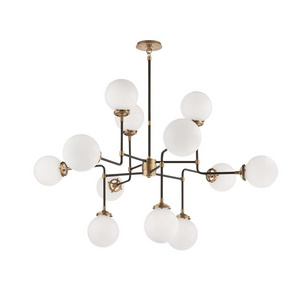 Shinetime 12 Light 47 inch Hand-Rubbed Antique Brass Chandelier Ceiling Light in White Glass