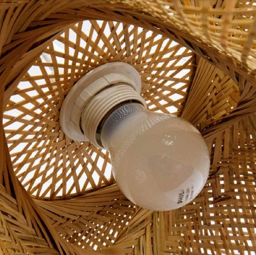 Wicker Rattan Shade Pendant Light Fixture Rustic Vintage Hanging Ceiling Lamp