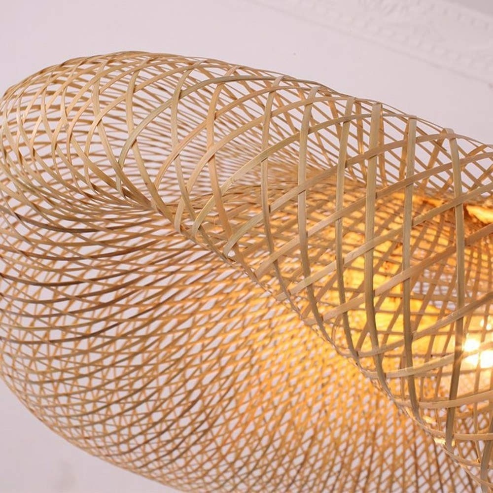 Wicker Rattan Shade Pendant Light Fixture Rustic Vintage Hanging Ceiling Lamp