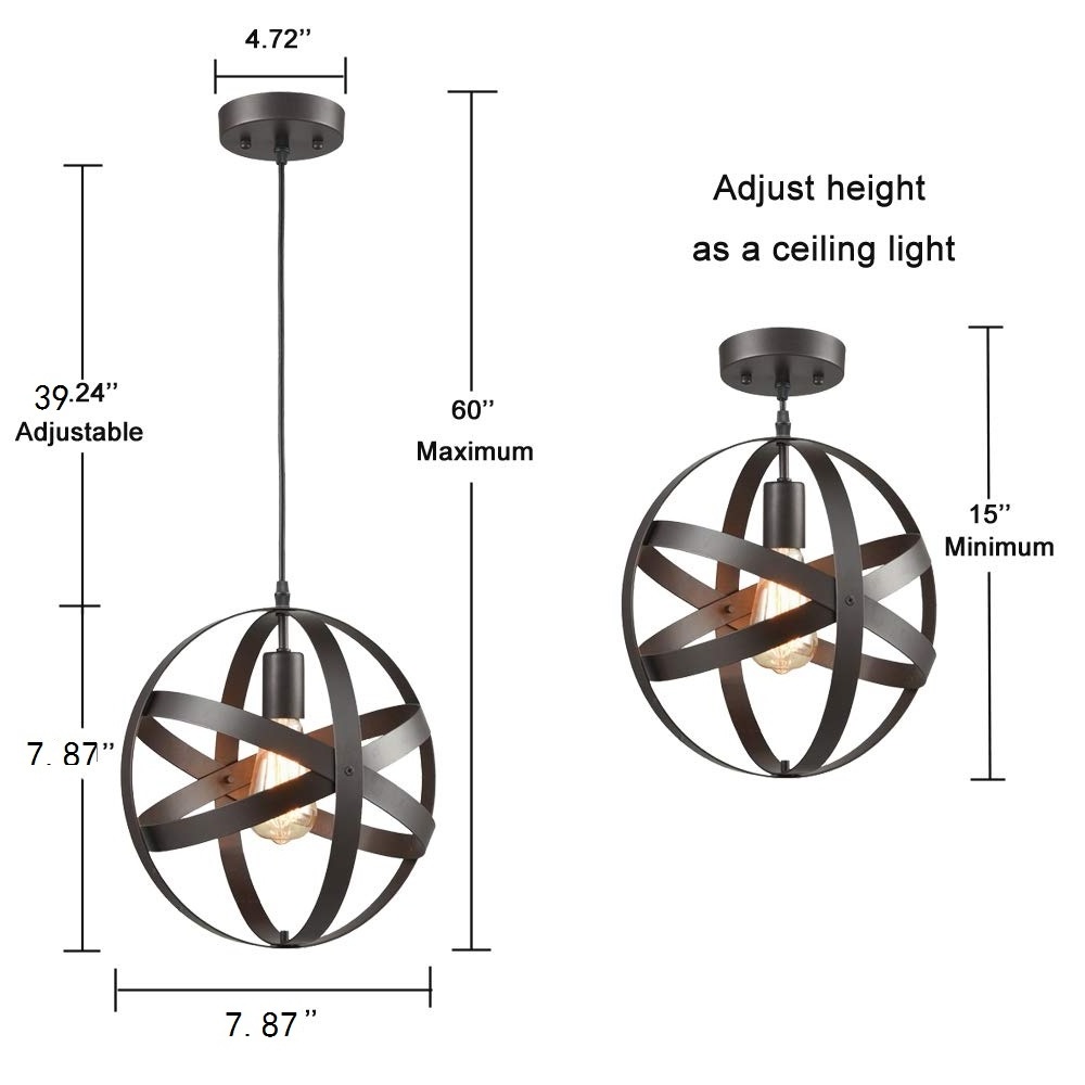 Shinetime  Industrial Metal Spherical Pendant Displays Changeable Hanging Lighting Fixture