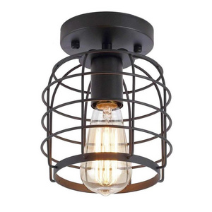 Rustic Metal Cage Industrial Vintage Flush Mount Ceiling Light for Fixture for Hallway Stairway Kitchen Garage