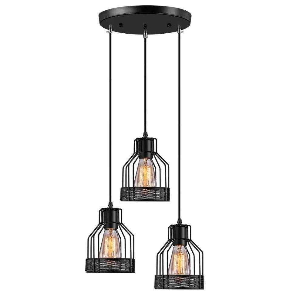 Industrial Pendant Lighting E27 Base Metal Caged Vintage Hanging Pendant 3-Lights Rustic Pendant Light Fixture