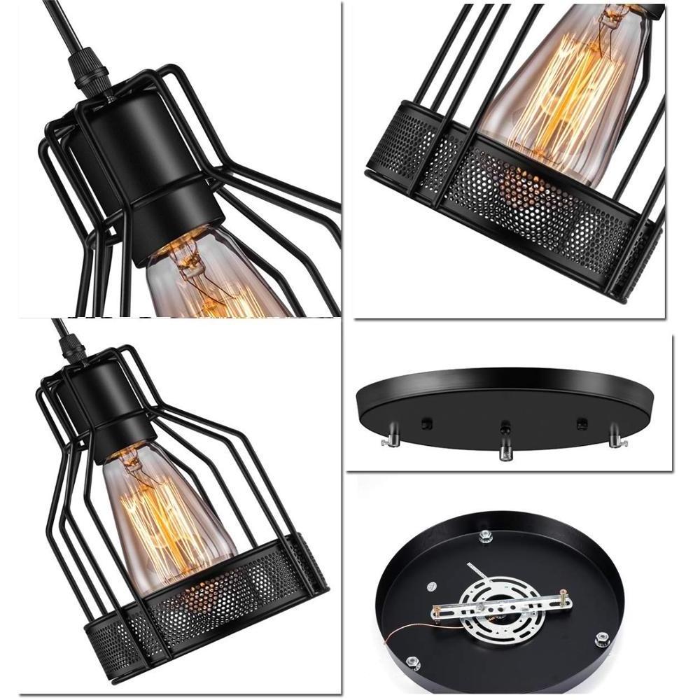 Industrial Pendant Lighting E27 Base Metal Caged Vintage Hanging Pendant 3-Lights Rustic Pendant Light Fixture