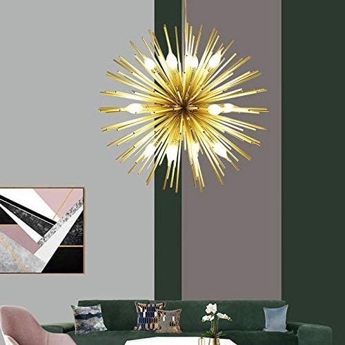 Sputnik Chandeliers 9 Light Modern Gold Starburst Chandelier Mid-Century Pendant Lighting Hanging Ceiling Lights Fixture