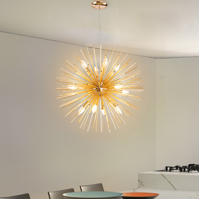 Sputnik Chandeliers 9 Light Modern Gold Starburst Chandelier Mid-Century Pendant Lighting Hanging Ceiling Lights Fixture