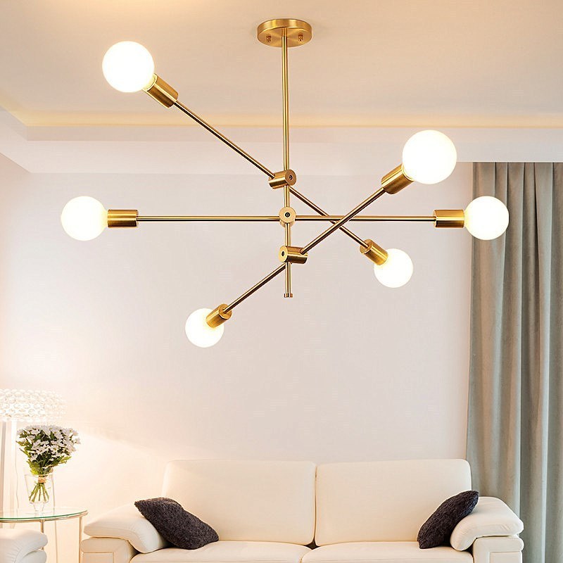 Sputnik Chandelier 6 Lights Modern Linear Pendant Lighting Ceiling Light Fixture