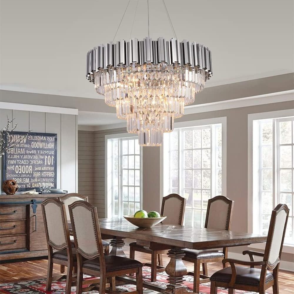 Modern Gold Silver Color Crystal Chandelier Lighting Dining Room Chandelier Light Lantern Entryway Ceiling Hanging Chandelier