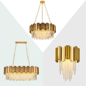 Modern K9 Crystal Pendant Lighting Round Gold Chandelier Contemporary Luxury Ceiling Lighting Fixture for Dining Living Room