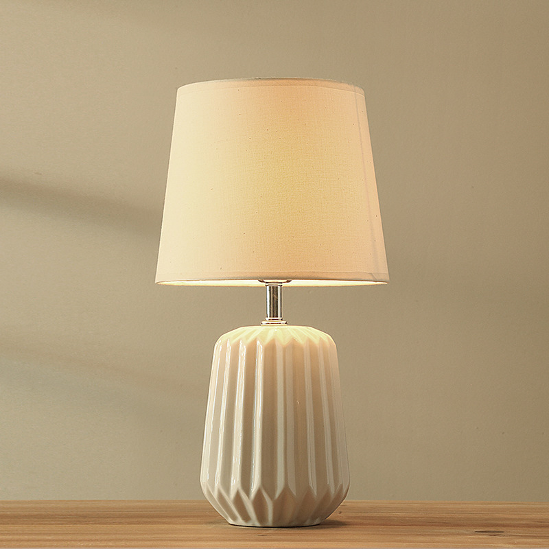 Modern White Ceramic 45cm Table Lamp Bedside Lights with White Shades