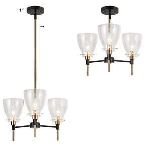 Modern 3-Light  Black and Gold Kitchen Island Dining Room Bedroom Foyer Hallway Chandelier Light Fixture with Clear Glass Shade