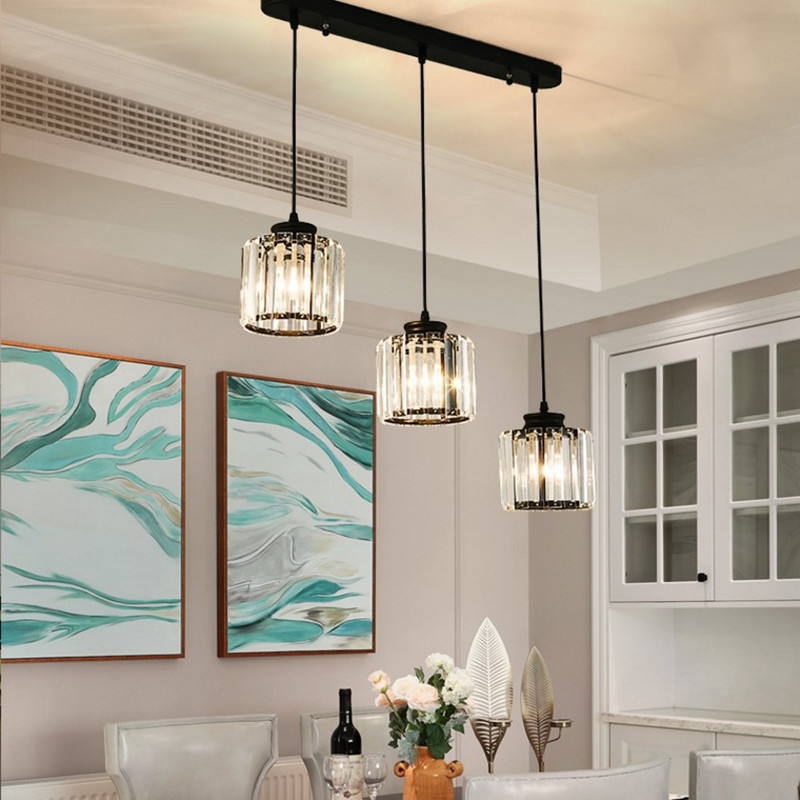 Modern 3 lights Crystal Pendant Light Fixture Adjustable Hanging Light for Dining Room Kitchen