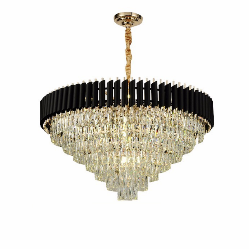 Round Indoor Nordic Modern K9 Crystal Luxury Black Gold Led Hanging Lights Home Chandelier Pendant Light Lamp