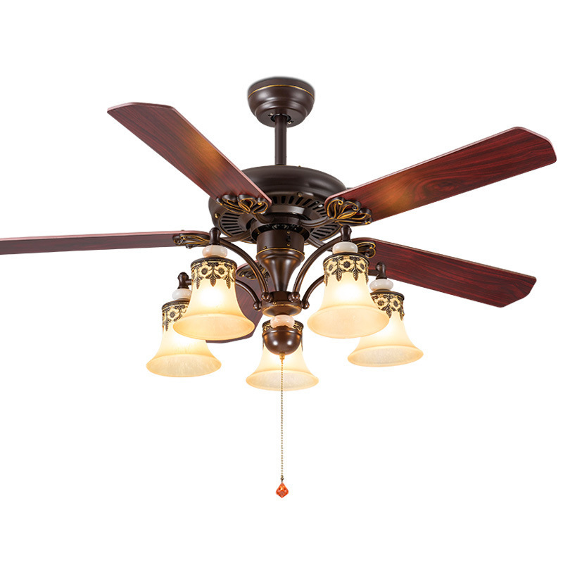 Industrial Solid Wood 5 Blade Remote Control Retro Ceiling Fan Lights Switch Control Ceiling Fans For Home Ceiling