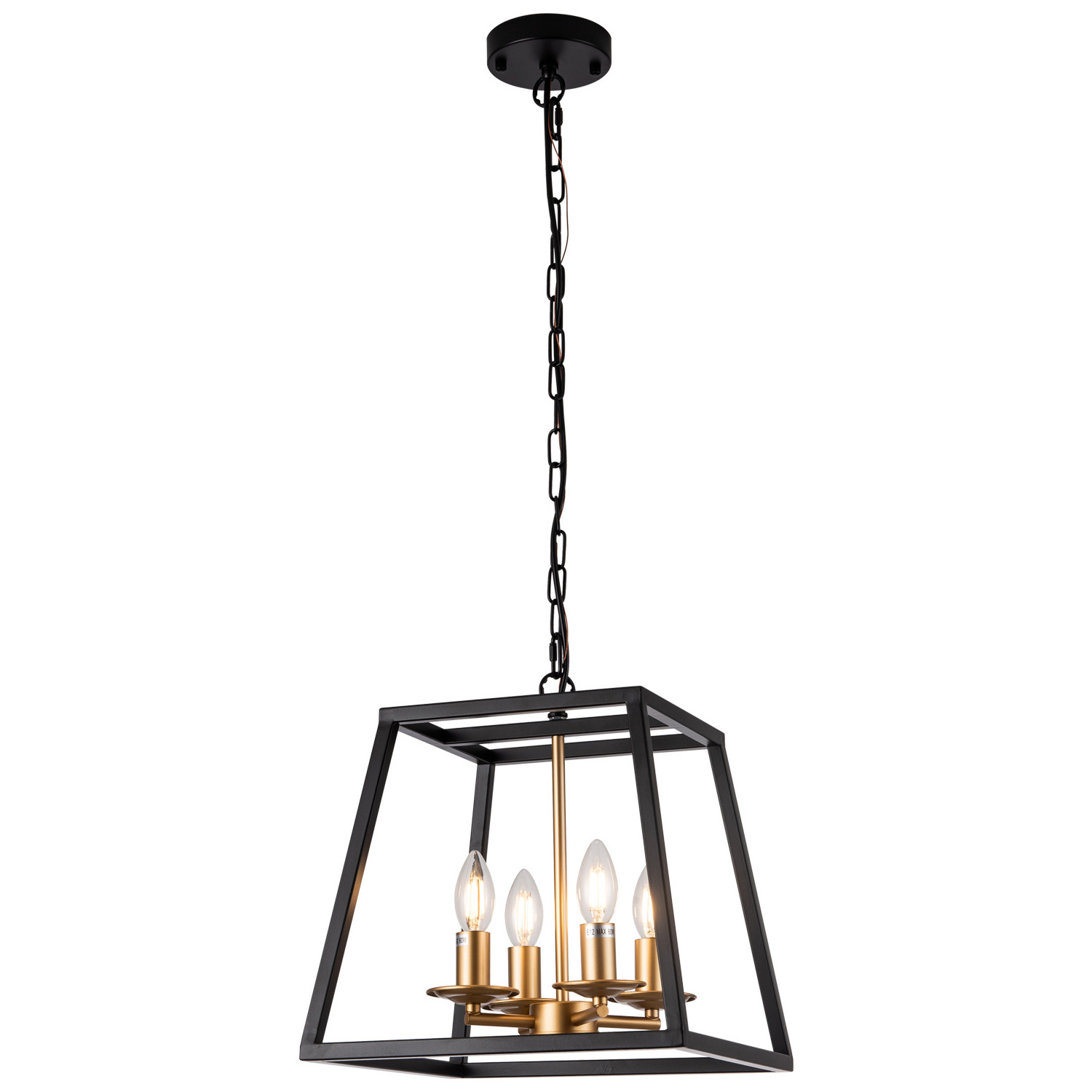 Small Metal Lantern Chandeliers Industrial Black and Champagne Gold Hanging Chandelier Pendant Light Fixture