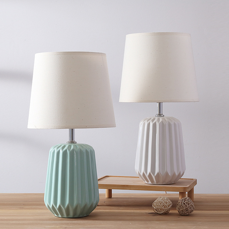 Modern White Ceramic 45cm Table Lamp Bedside Lights with White Shades