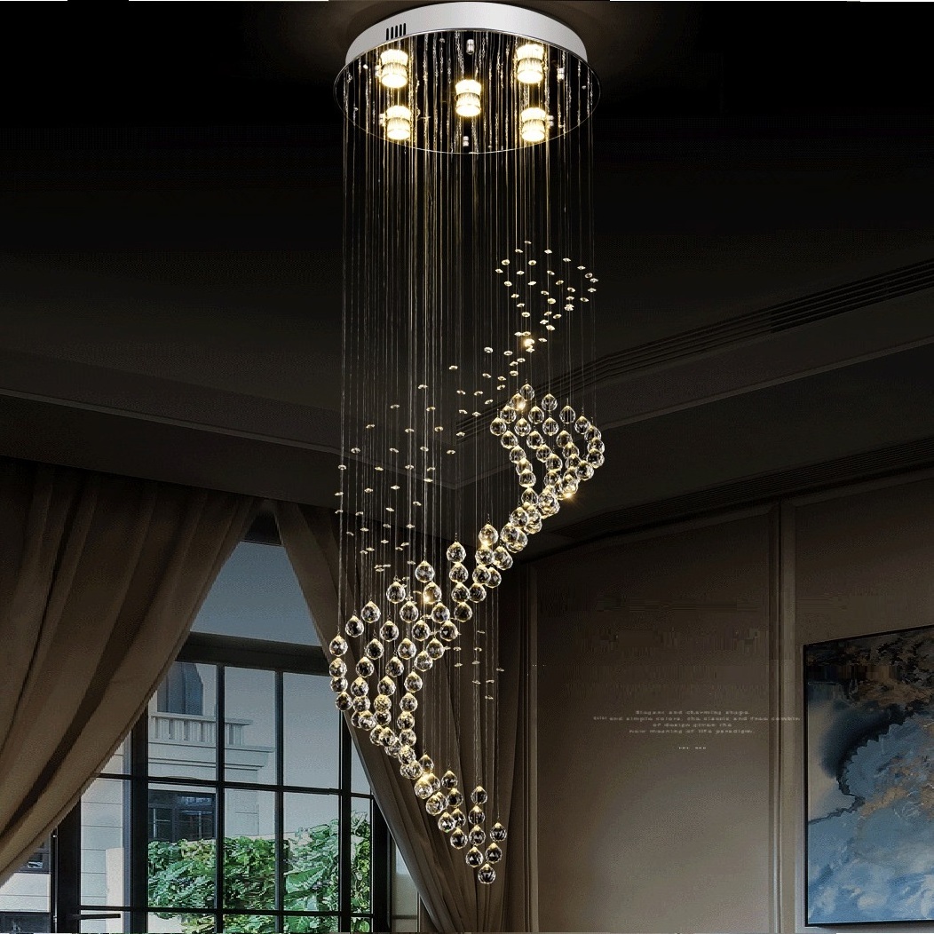 Modern luxury crystal spiral Chandelier LED Crystal long Staircase Chandeliers Stair lights Lighting Fixture