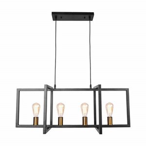 Kitchen Island Lights Moden 4-Lights Industrial Vintage Matte Black Chandelier Adjustable Hanging Pendant Ceiling Light Fixture