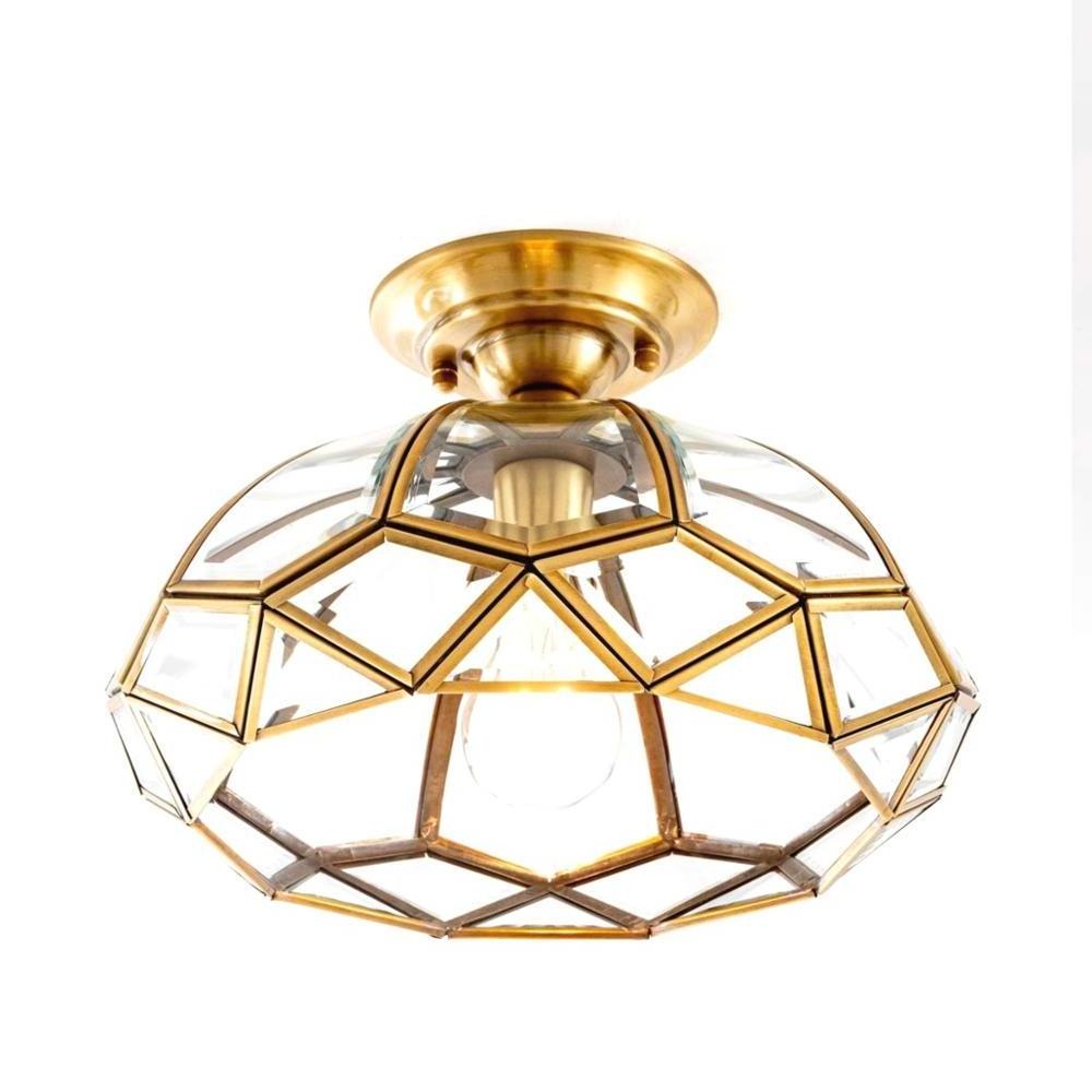 crystal  Shape Vintage Brass Glass Ceiling Light Fixture Lighting for Entryway Living Room Bedroom Kitchen Sink