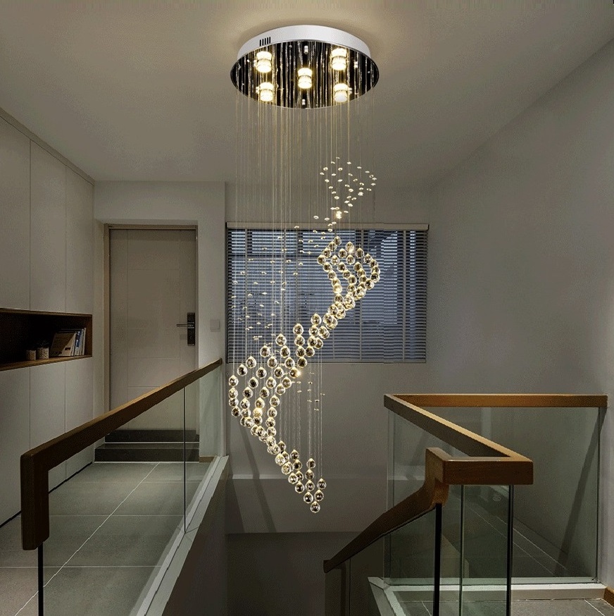 Modern luxury crystal spiral Chandelier LED Crystal long Staircase Chandeliers Stair lights Lighting Fixture