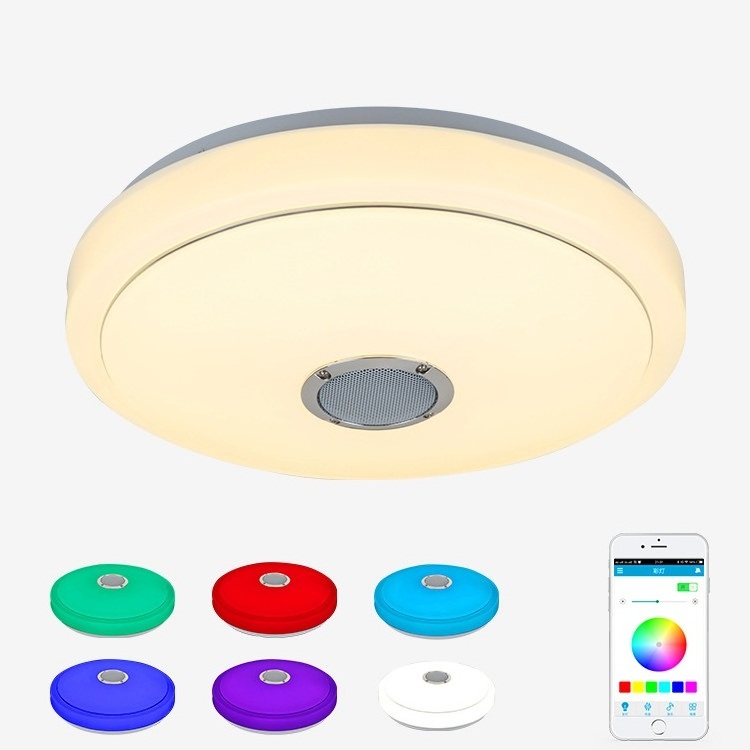 Dimmable 36W LED Music Ceiling Light with Speakers 85-265V RGB Color Changing Flush Mount Lamp with Remote Control