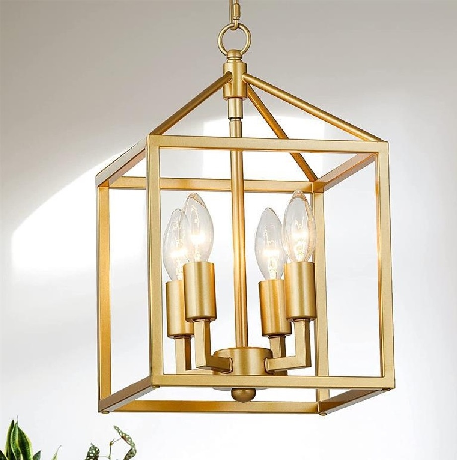 gold Farmhouse Pendant Light Lantern Chandelier Industrial Kitchen Light Fixture