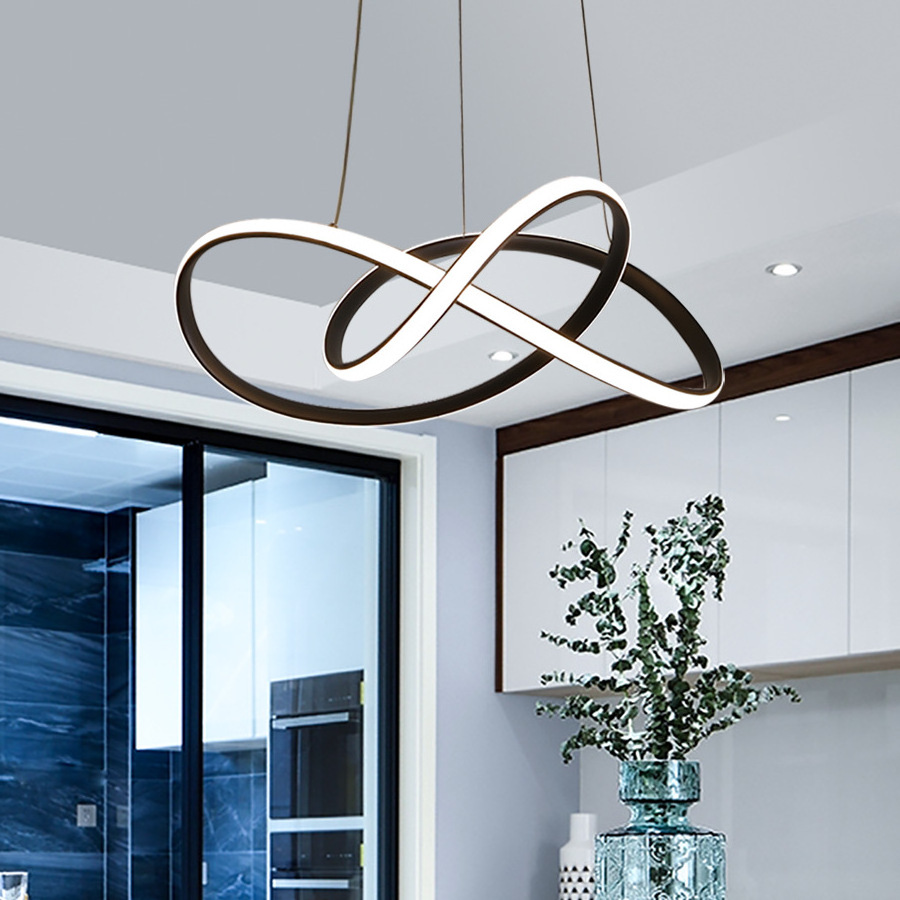 Modern Integrated LED Matte Black Chandelier with Acrylic Lens