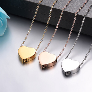 Stainless Steel Thick Heart Shape Animal Ashes Box Pendant Necklace Memory Jewelry with Chain