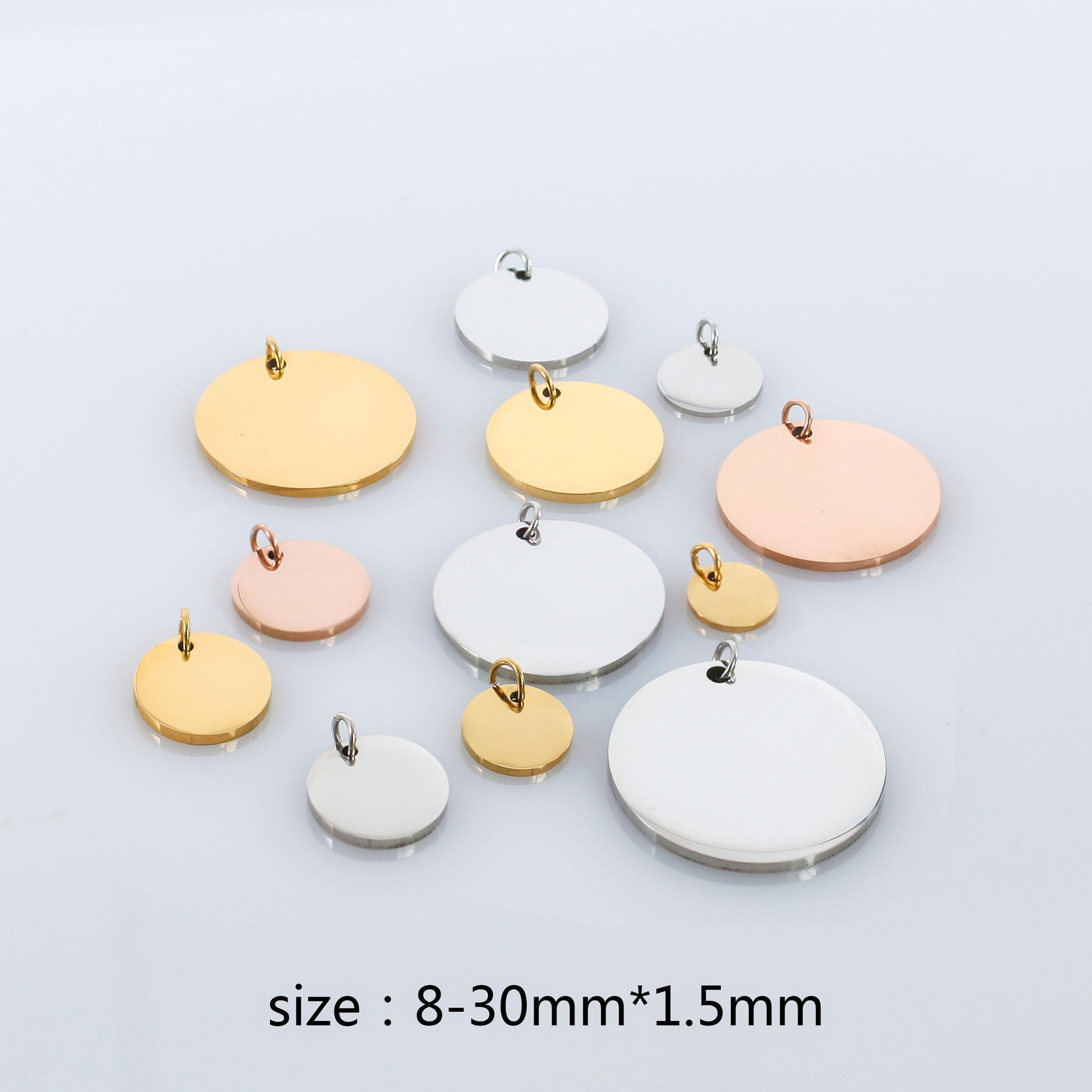 Wholesale Stainless Steel Metal Blank Pendant 18K Gold Plated Nameplate Custom Engraved Round Logo Tags Charm for Jewelry Making