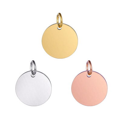 Wholesale Stainless Steel Metal Blank Pendant 18K Gold Plated Nameplate Custom Engraved Round Logo Tags Charm for Jewelry Making