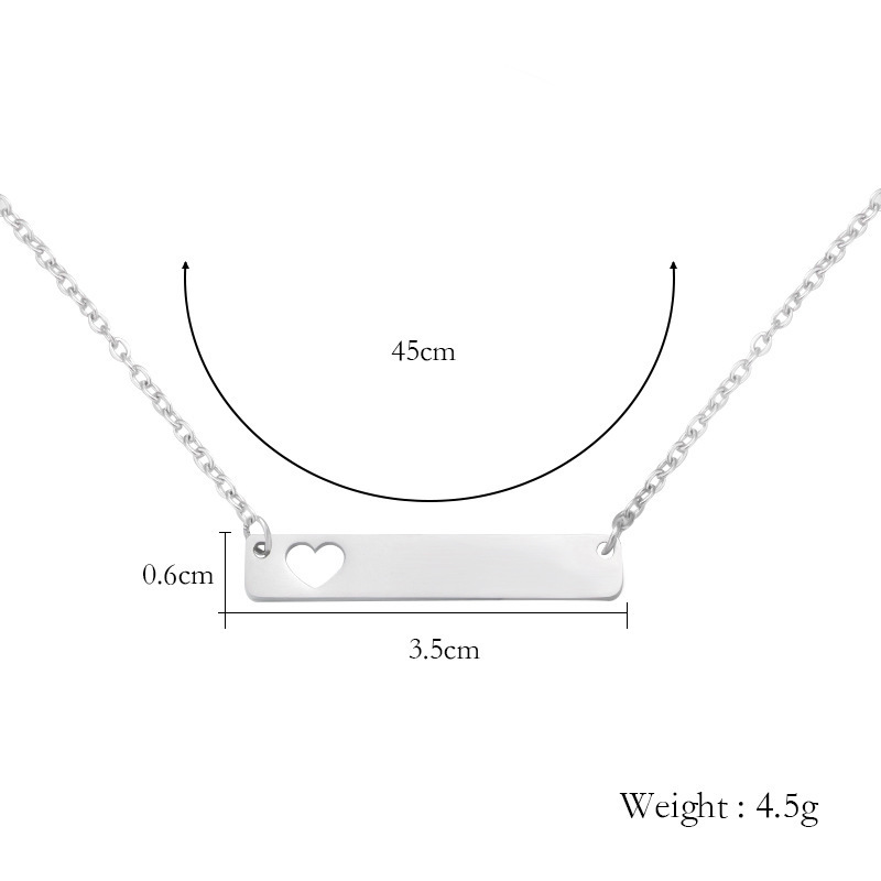 Stainless Steel Bar Charm Necklace Heart Hollow Square Charm Waterproof  Pendant 18Inch Chain