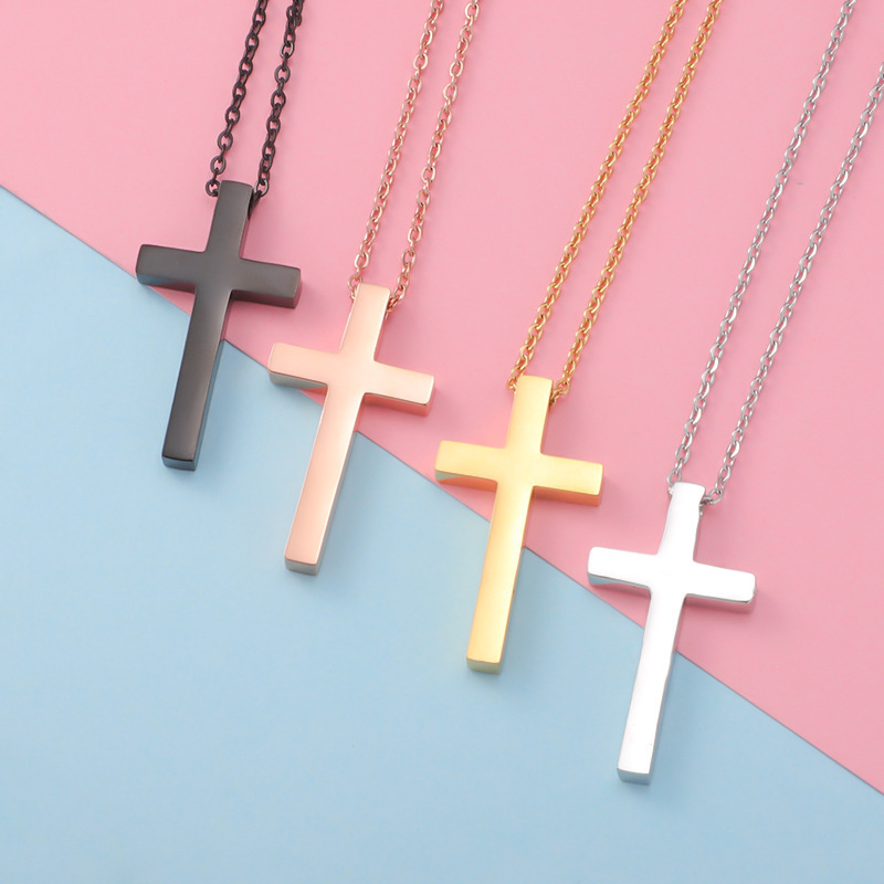 18K Gold Plated Cable Link Chain Necklace Stainless Steel Cross Pendant Necklaces For Couple