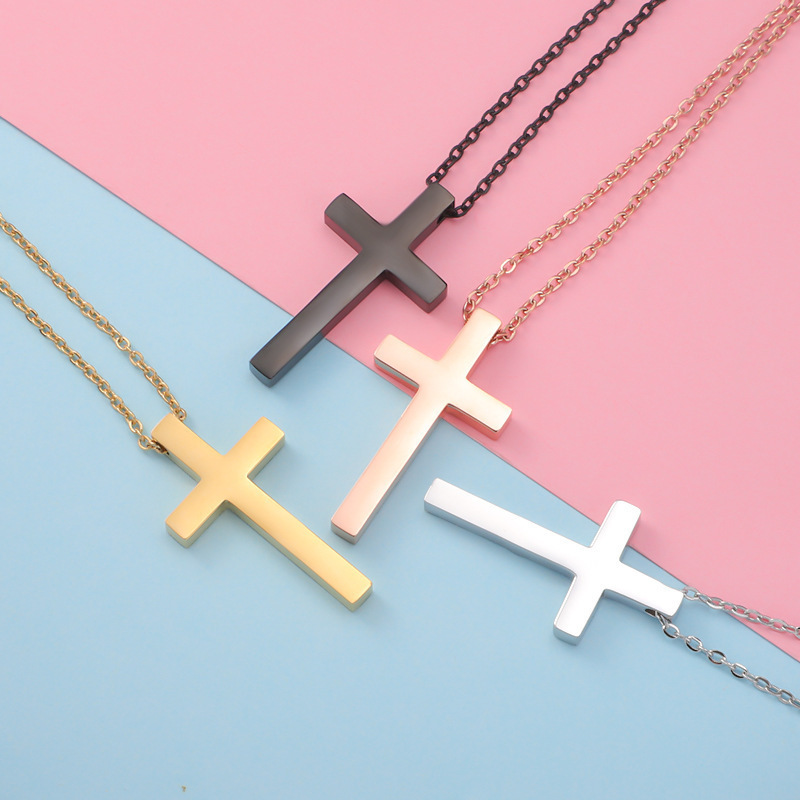 18K Gold Plated Cable Link Chain Necklace Stainless Steel Cross Pendant Necklaces For Couple