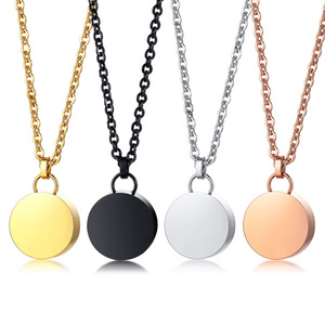 Stainless Steel Openable Round Pendant Necklace Long Chain Mirror Polished Silver Gold Rose Gold Black Memorial Necklace