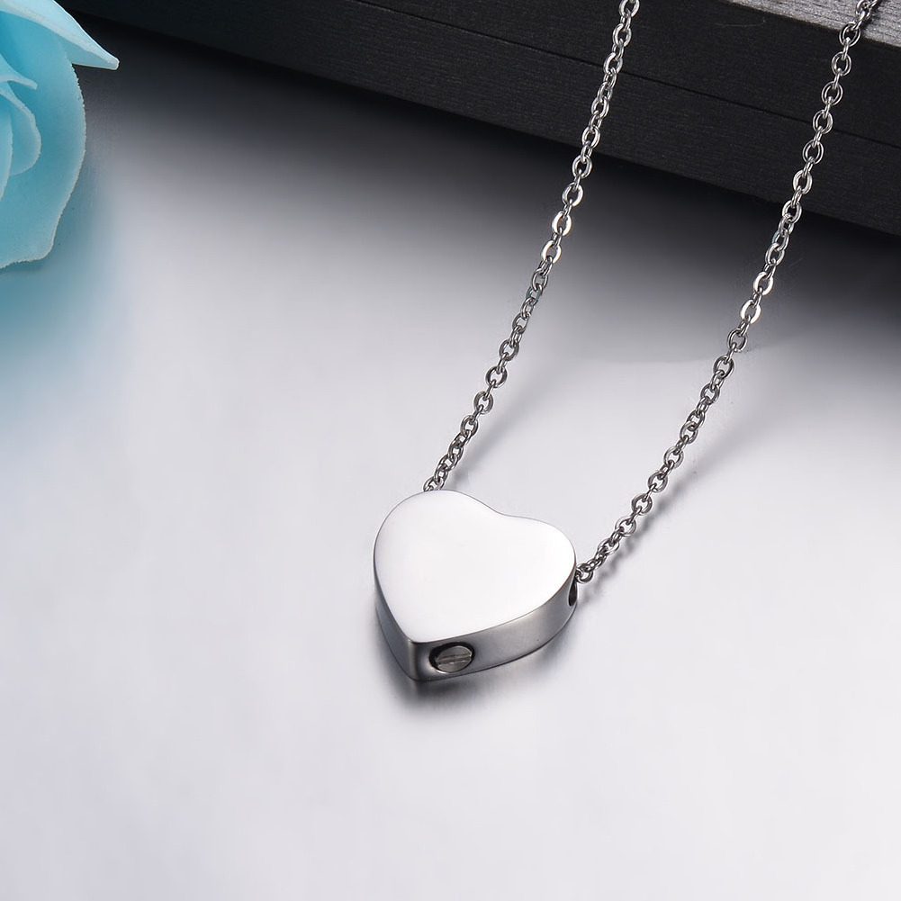 Stainless Steel Thick Heart Shape Animal Ashes Box Pendant Necklace Memory Jewelry with Chain