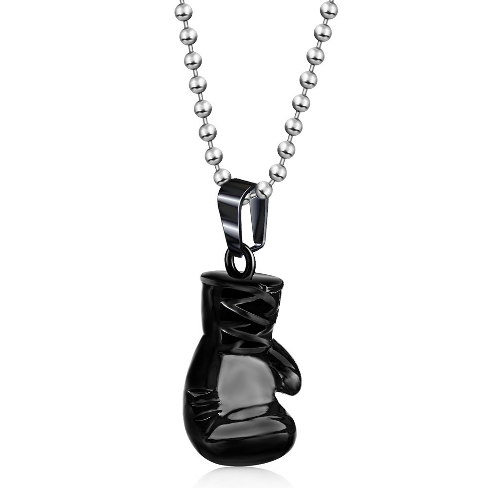 Gold Silver Black Boxing Pendant Necklace Men's Punk Stainless Steel Bead Chain Necklaces Men Jewelry