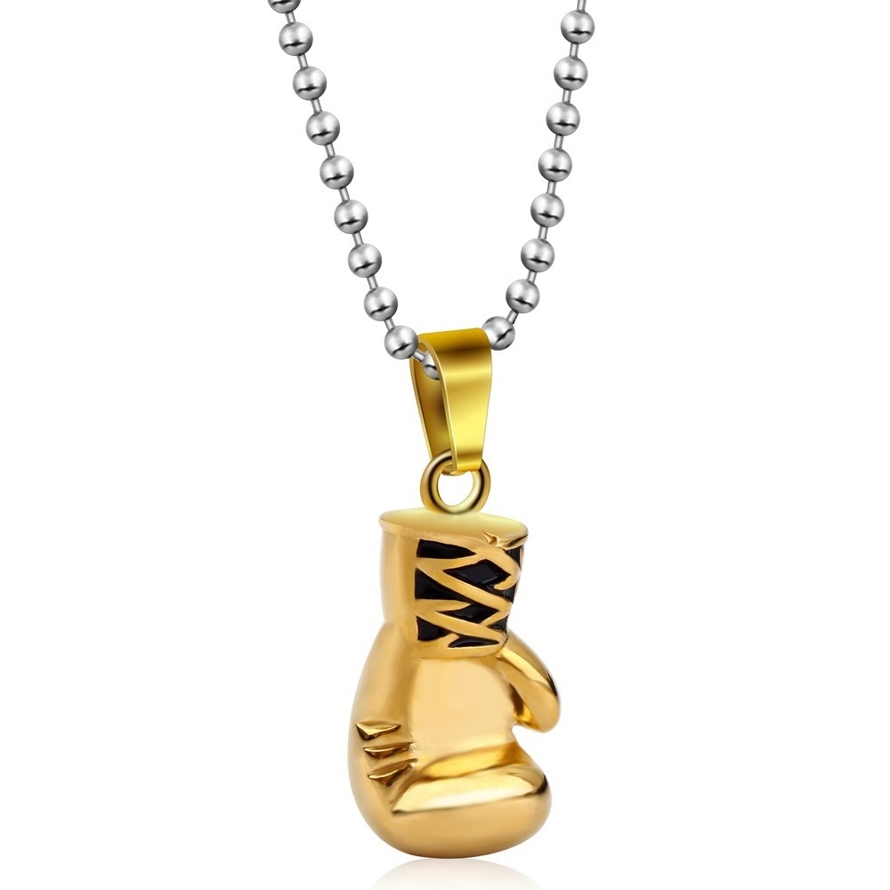 Gold Silver Black Boxing Pendant Necklace Men's Punk Stainless Steel Bead Chain Necklaces Men Jewelry