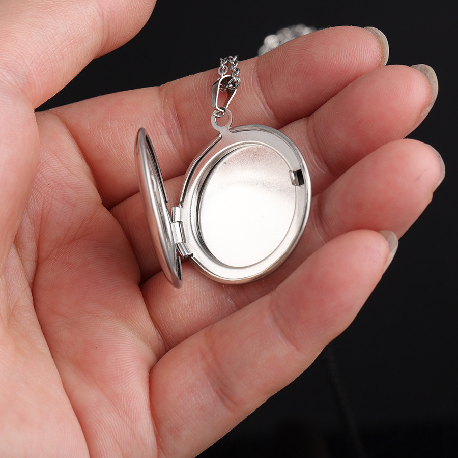 Mirror Polished Custom Picture Stainless Steel Gold Plated Glossy Round Lockets Pendant Photo Necklace