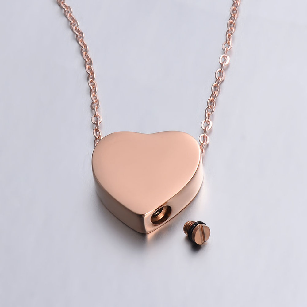 Stainless Steel Thick Heart Shape Animal Ashes Box Pendant Necklace Memory Jewelry with Chain