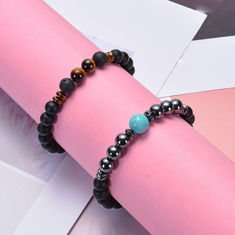 Hematite and Black Matte Stone Bracelet Include Pouch Crystal Elastic Lucky Bracelets Natural Semi-Precious Bead