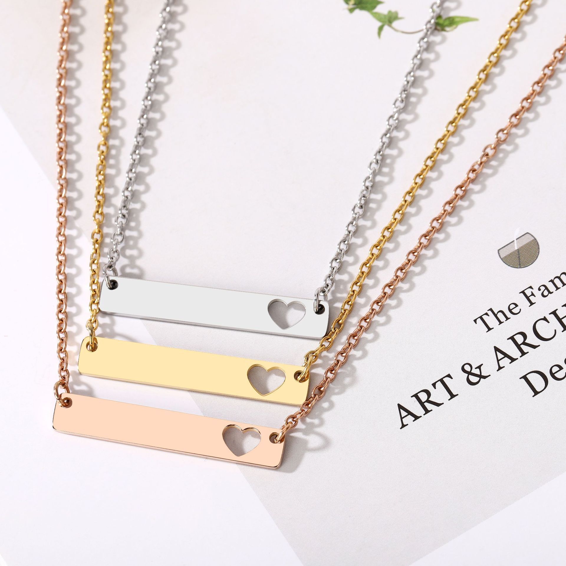 PVD Gold Plated Horizontal Bar Necklaces Gold 316L Stainless Steel High Quality Blank Laser Jewelry For Engraving Products