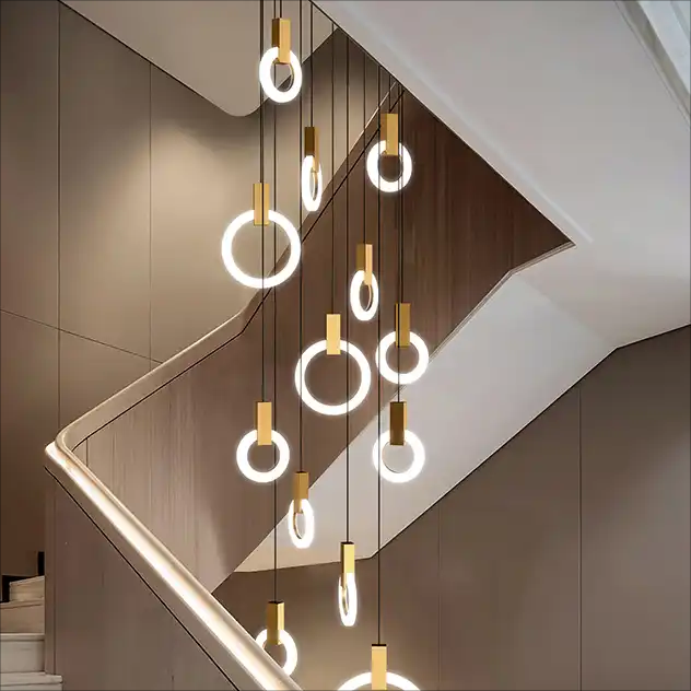 Hot sale Nordic light luxury round ring chandelier post-modern creative personality living room lamp villa staircase chandelier